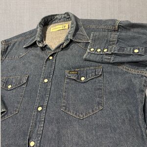 Vintage Roebucks Denim Western Shirt Snap Button 100% Cotton Men’s L 70s 80s